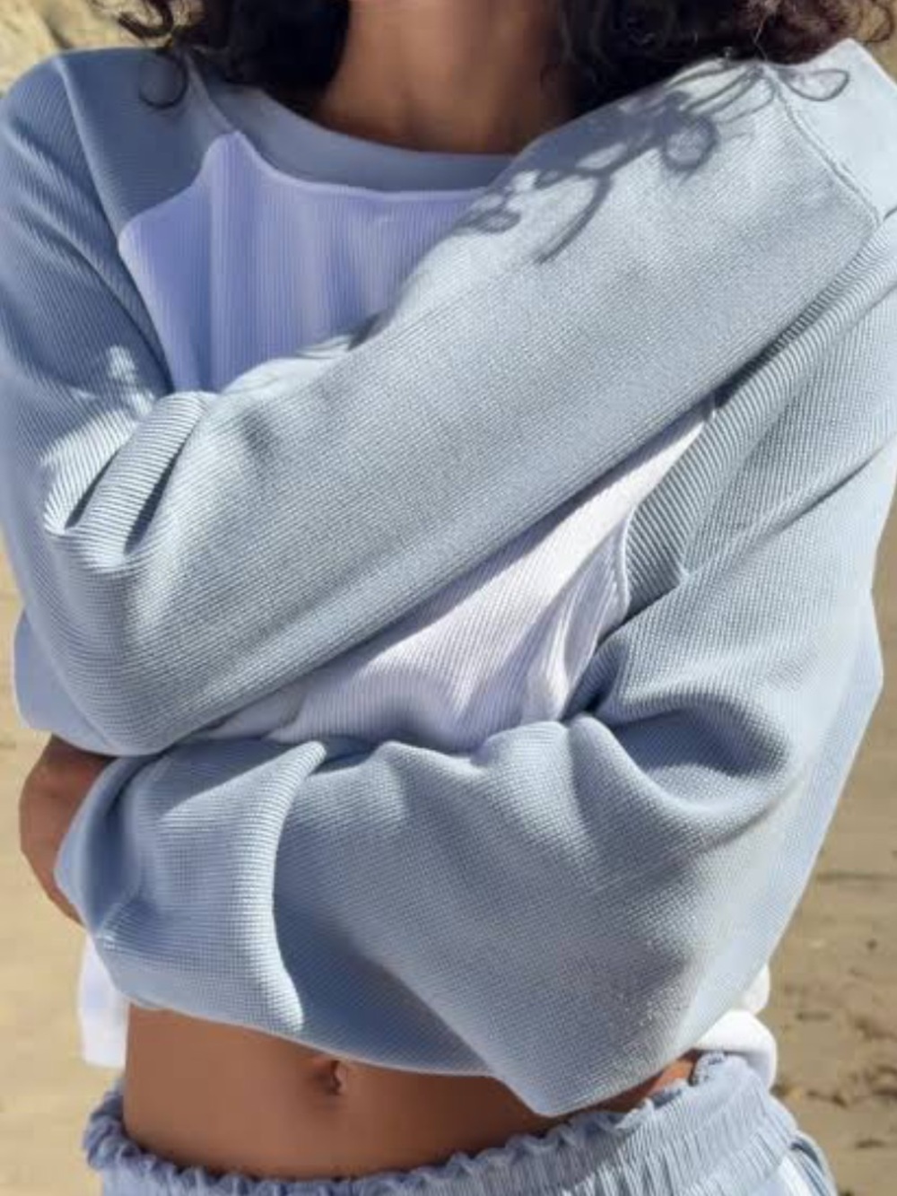 Daily Drills Mist Blue & White Oversized Thermal Long Sleeve Size M/L